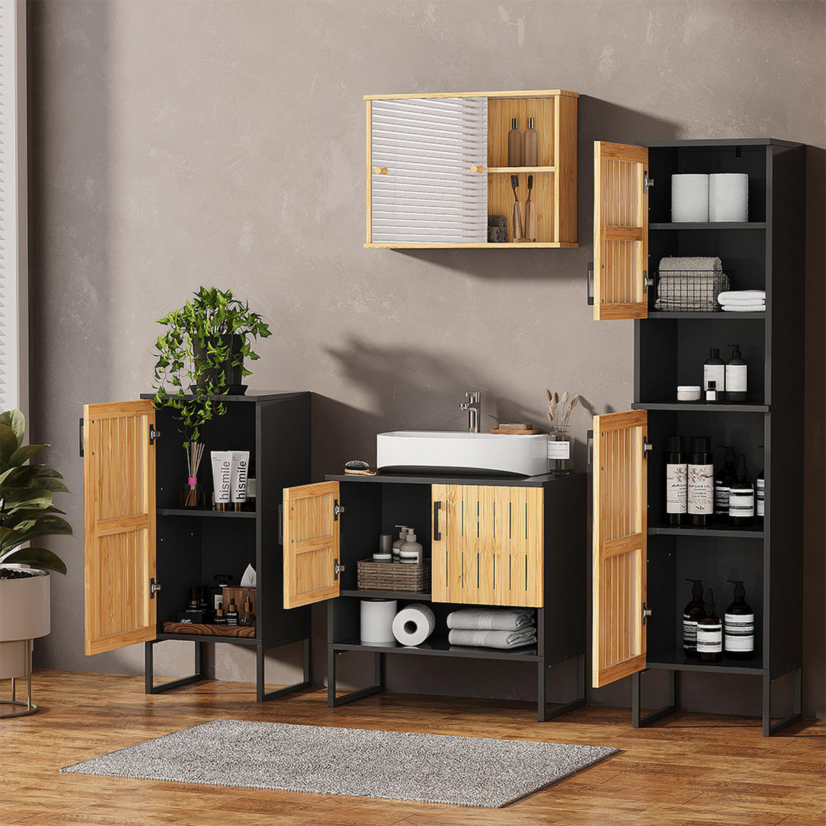 KOUPELNOVÝ NÁBYTEK Vayra Bambus - černá/zelená barva, kompozitní dřevo (60/65.5/33cm) - Vicco