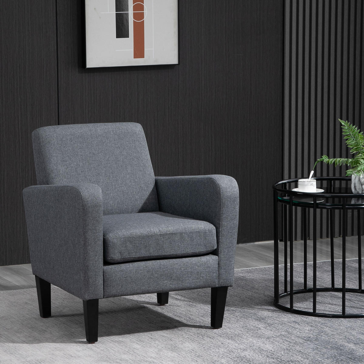 SESSEL mit Rückenlehne, abgerundeten Armlehnen Gepolstert Loungesessel Hellgrau - Hellgrau, Textil (72/74/66cm) - HOMCOM