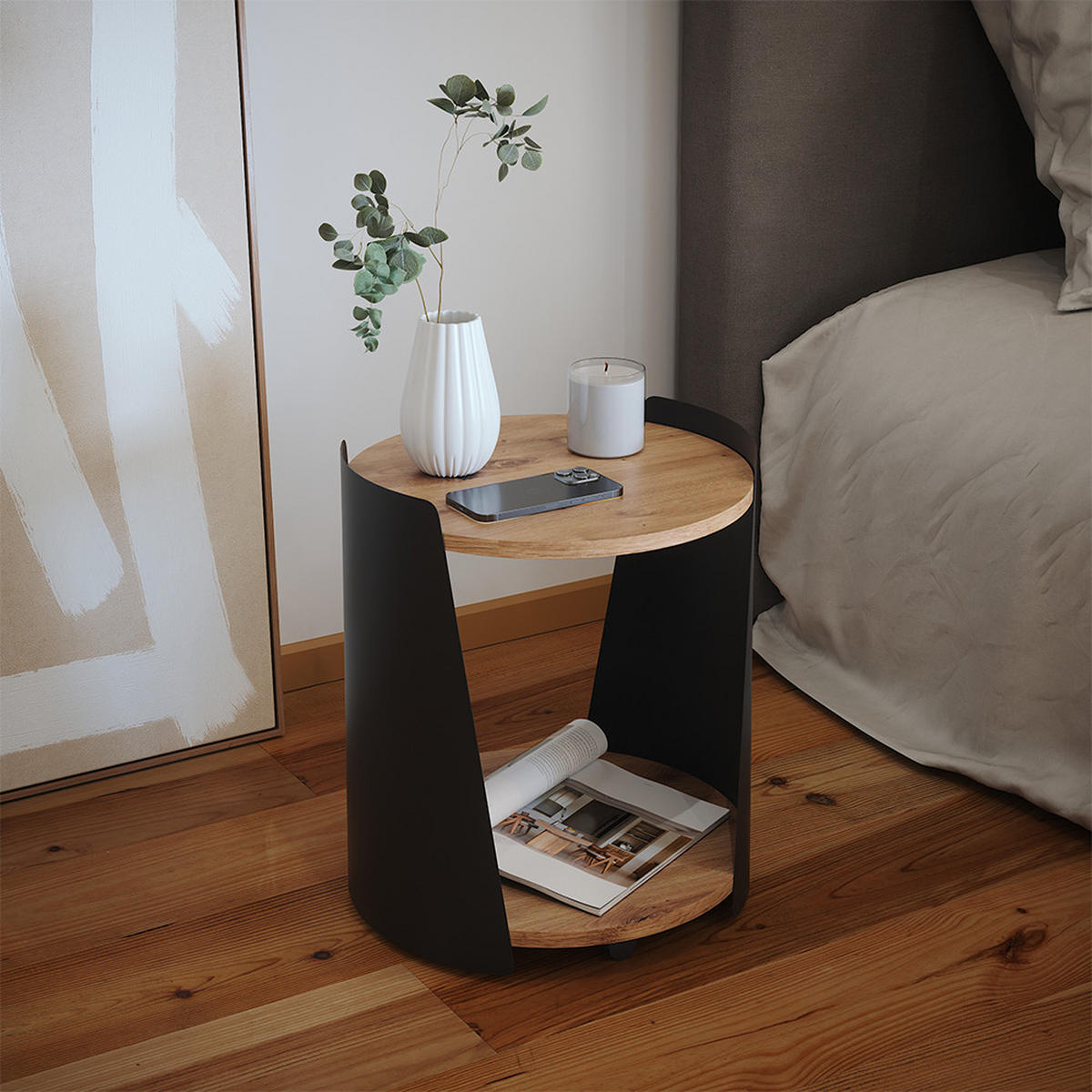 KONFERENČNÍ STŮL Lofta Černá 40 x 40 cm - černá/barva dubu, kompozitní dřevo (40/40/46cm) - Vicco