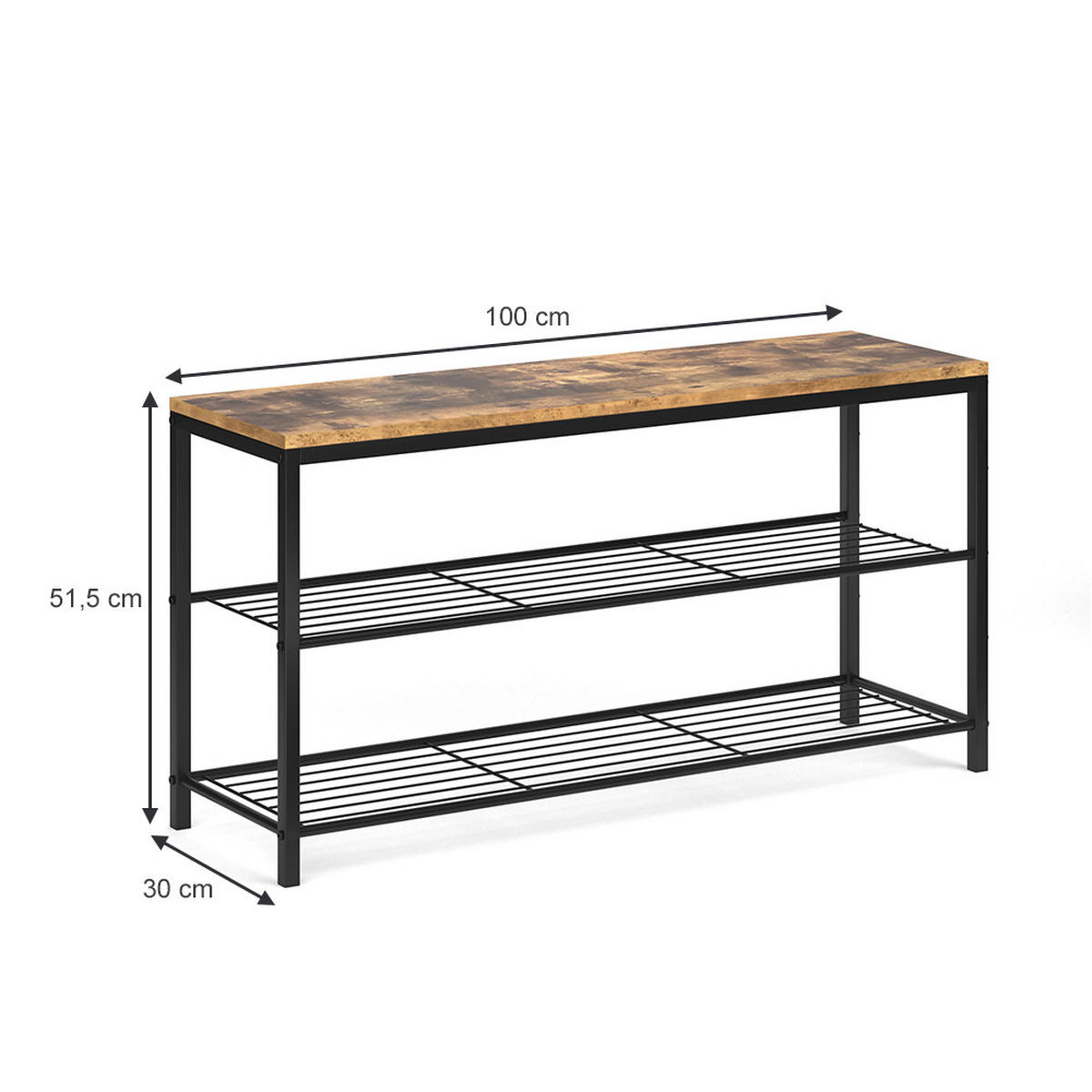 SCHUHBANK Fyrk Antikholz 100 x 51.5 cm - Eichefarben/Schwarz, Holzwerkstoff (100/51.5/30cm) - Vicco