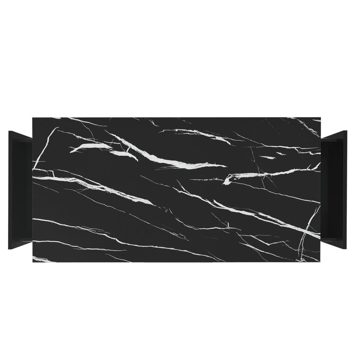 TV-MÖBEL-SET mit TV-Schrank 200/40/42 cm und Couchtisch 100/50/40 cm, Schubladen und Marmor-Optik, Schwarz - Schwarz, Holzwerkstoff (100/40/50cm) - Redom