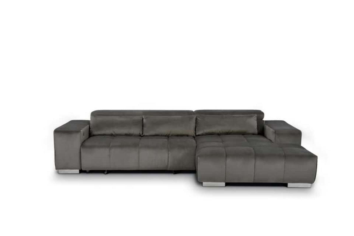 ECKSOFA mit elektrischem Sitzvorschub und verstellbaren Kopflehnen - Chromfarben/Anthrazit, Textil (186/307cm) - Cotta