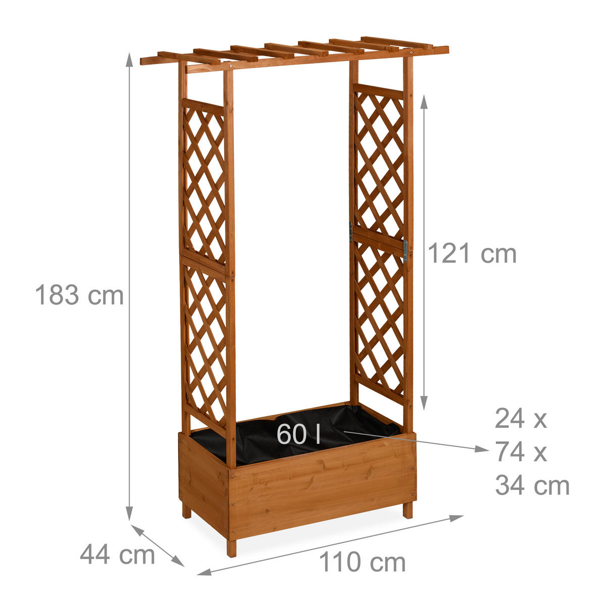 PFLANZKASTEN - Hellbraun, Holz/Textil (110/183/44cm) - Relaxdays