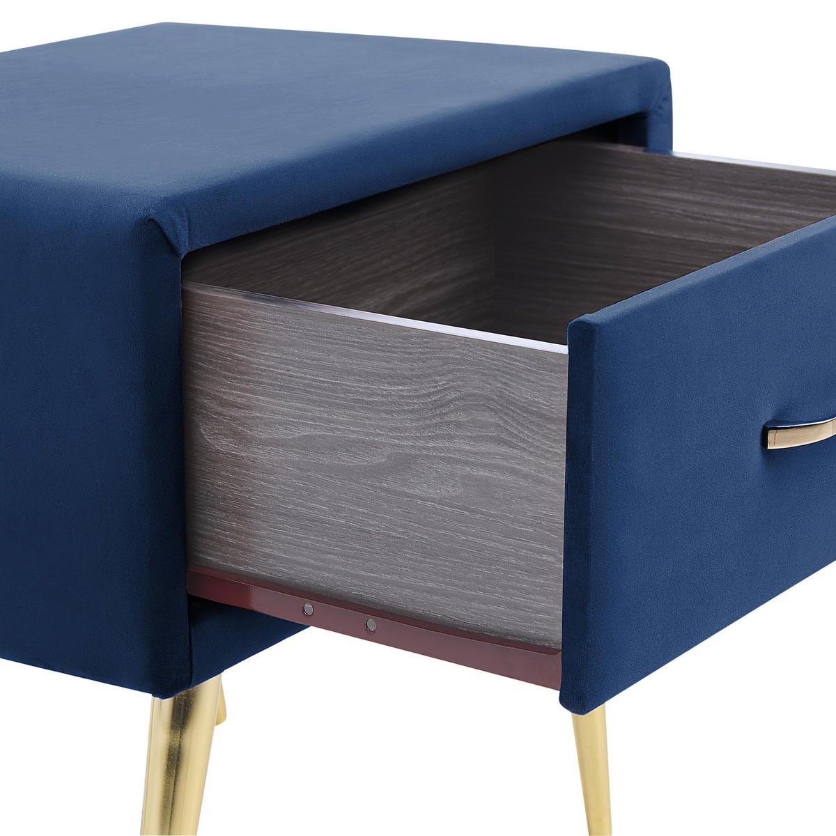 NACHTTISCH Samtstoff marineblau/gold 1 Schublade 38/46/49 cm Flayat - Blau/Goldfarben, Textil (46/49/38cm) - Beliani