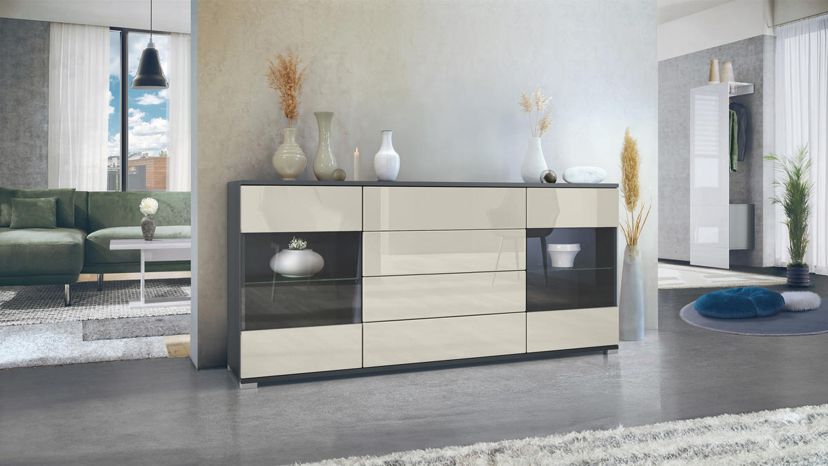 SIDEBOARD Bari Creme Hochglanz - Creme, Holzwerkstoff (166.5/75.5/35cm) - Vladon