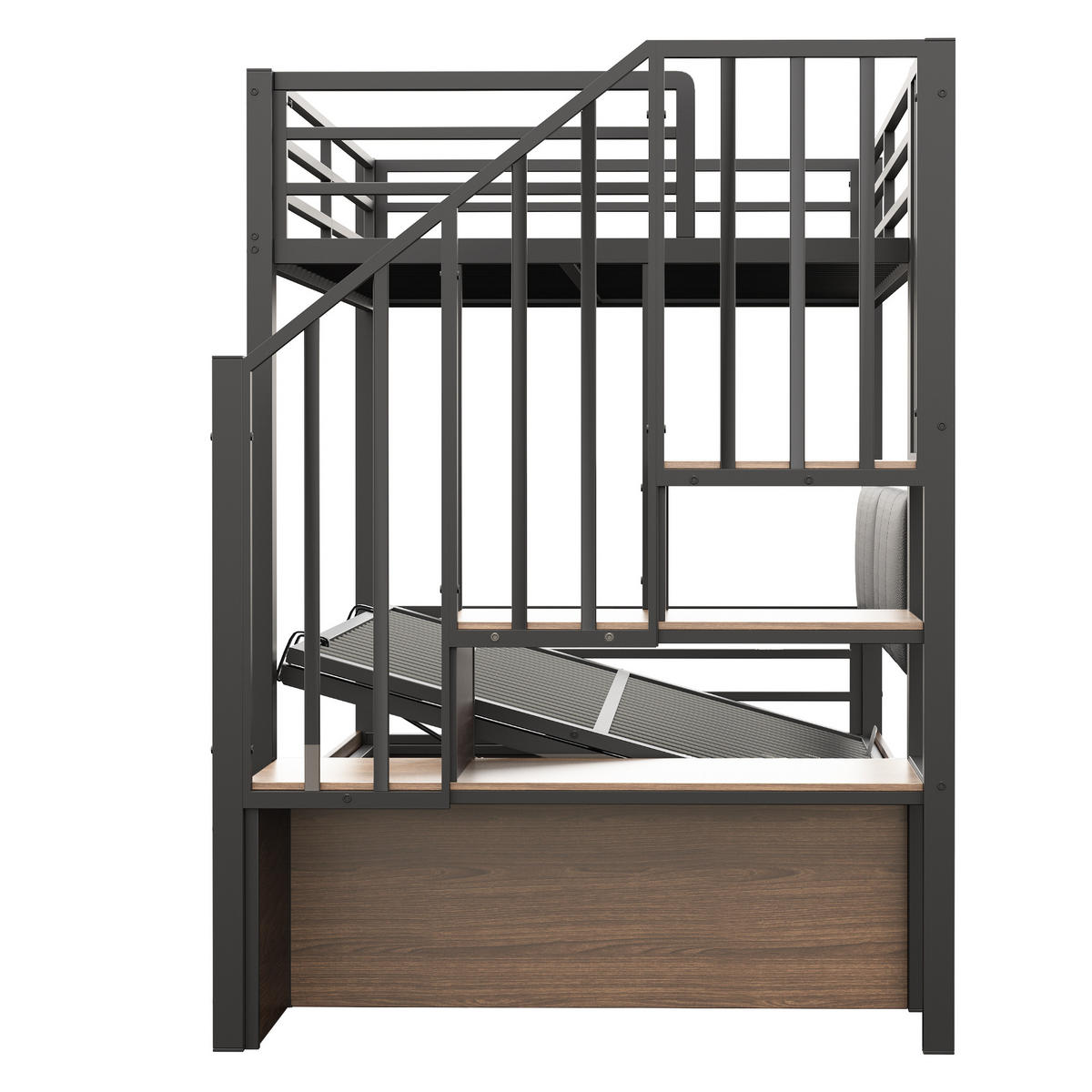 ETAGENBETT 90/200 cm DE-01541, in Schwarz, mit hydraulischer Funktion und gepolsterter Rückenlehne - Schwarz, Metall (90/200cm) - ComfortXL