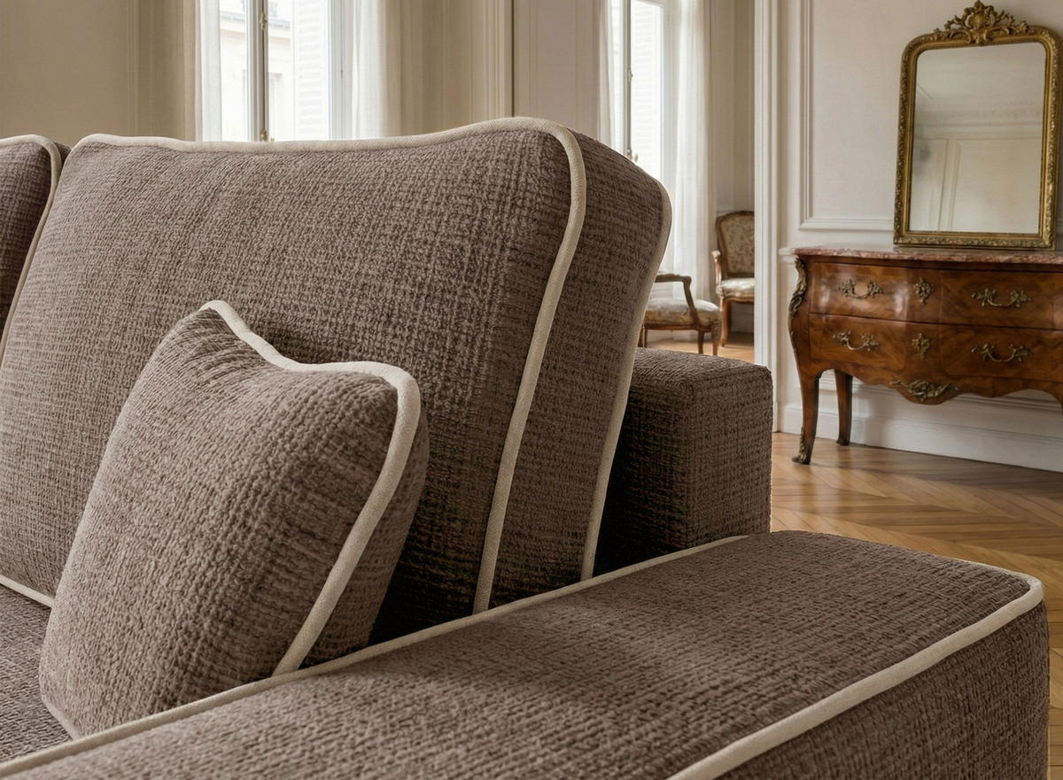 ECKSOFA MIT SCHLAFFUNKTION Modo Beige grau Chenille-Stoff - Links Seite - Beige/Schwarz, Holz/Holzwerkstoff (185/294cm) - Maison de Reve