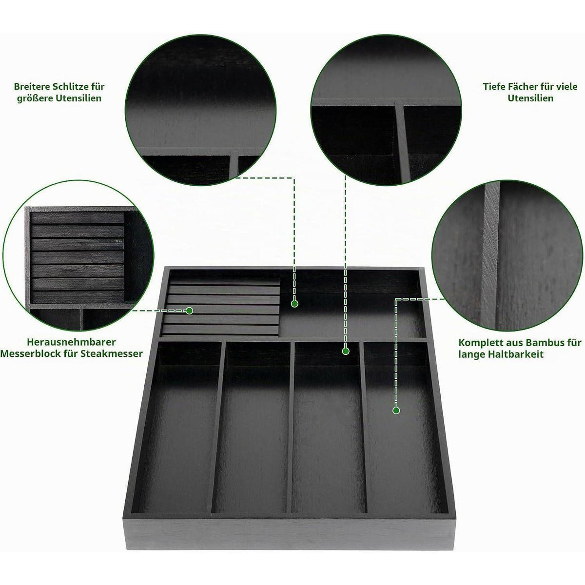 BESTECKEINSATZ mit Messerblock Schwarz - Schwarz, Naturmaterialien (32/4.5/43cm)