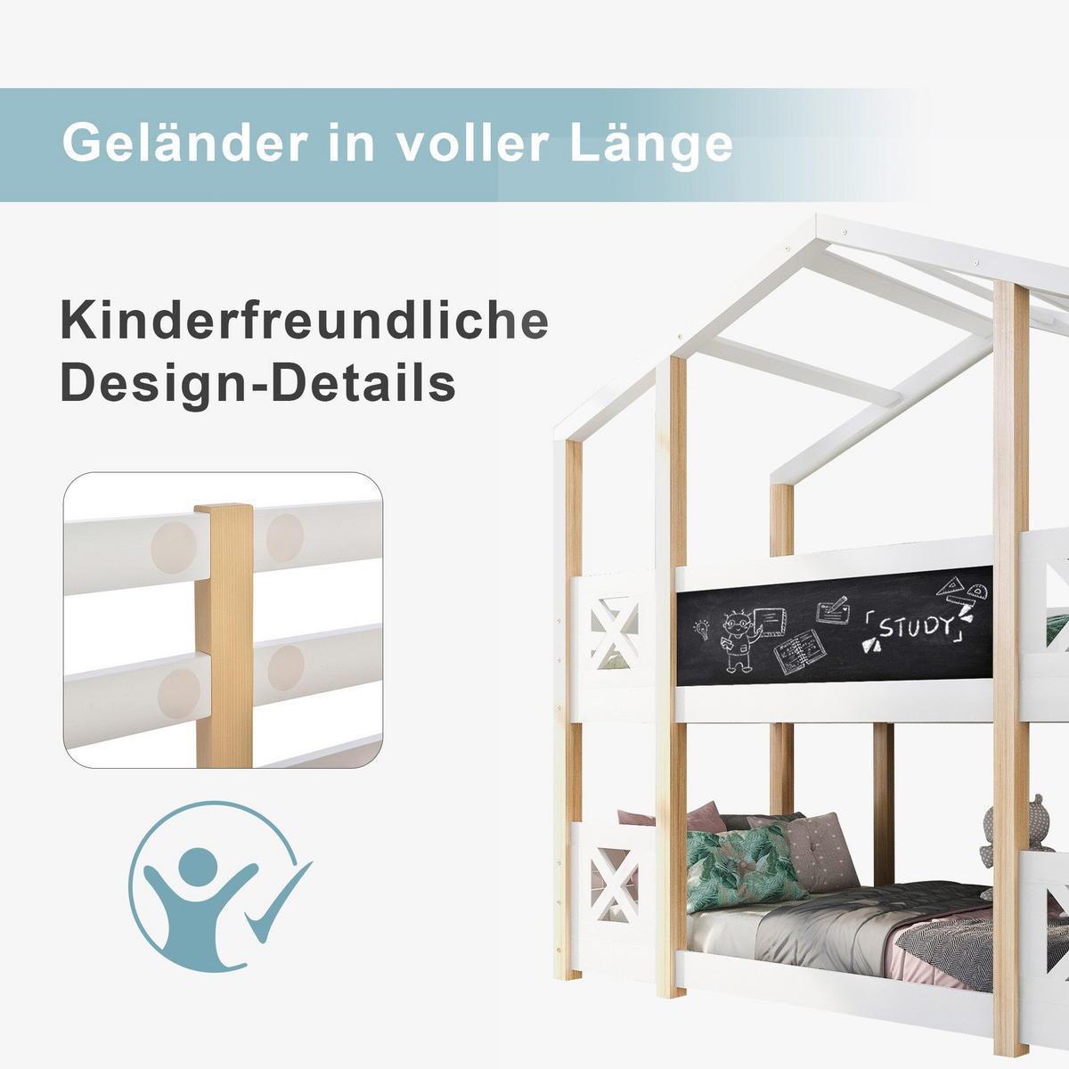 HOCHBETT 0,9x2m Baumhausbett & Rausfallschutz/Lattenrost - Weiß, Holzwerkstoff (90/200cm)