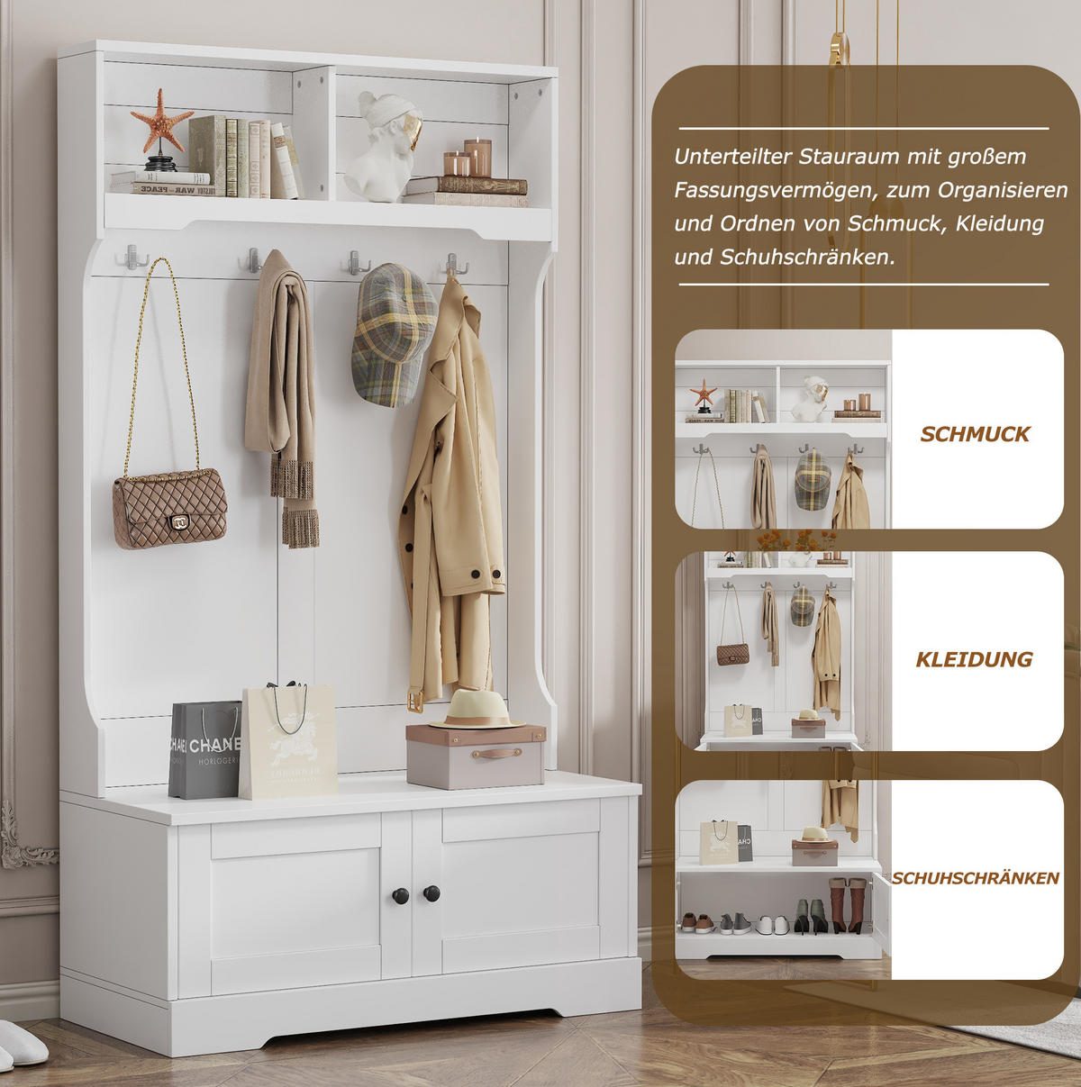 GARDEROBENSCHRANK 101,5/183 cm aus Spanplatte mit Sitzbank und Sanftschluss Weiß - Weiß, Holzwerkstoff (101/183/47cm) - Modenvie