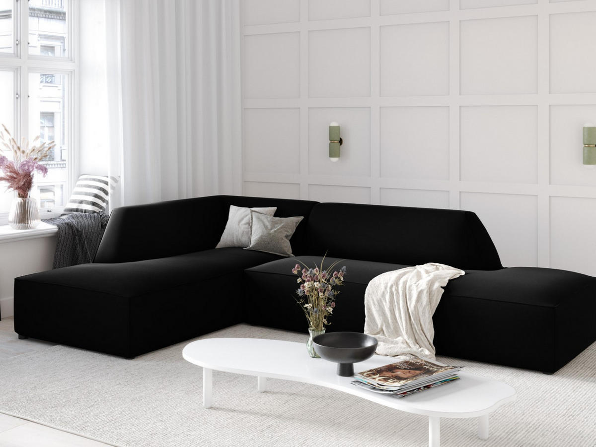 ECKSOFA links Ruby aus Samt schwarz 4 Sitzplätze - Schwarz, Textil (180/273cm) - Micadoni