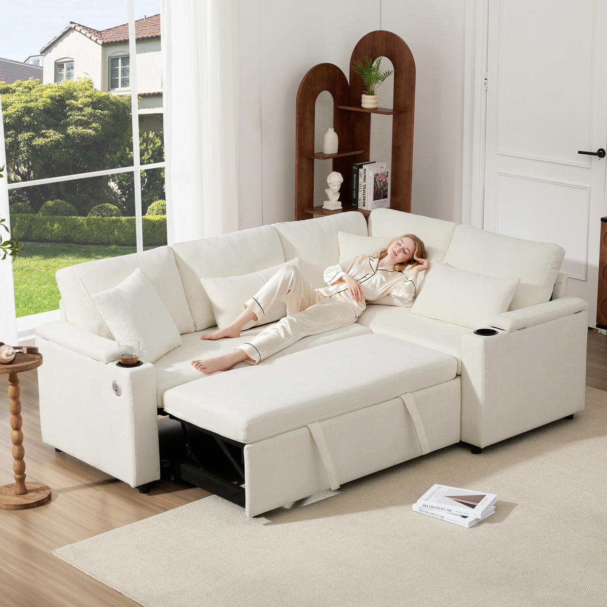 SCHLAFSOFA 206.5x141x86 cm aus Chenille L-förmiges 4-Sitzer, beige - Beige, Textil (141/206.5cm) - Luhomfu