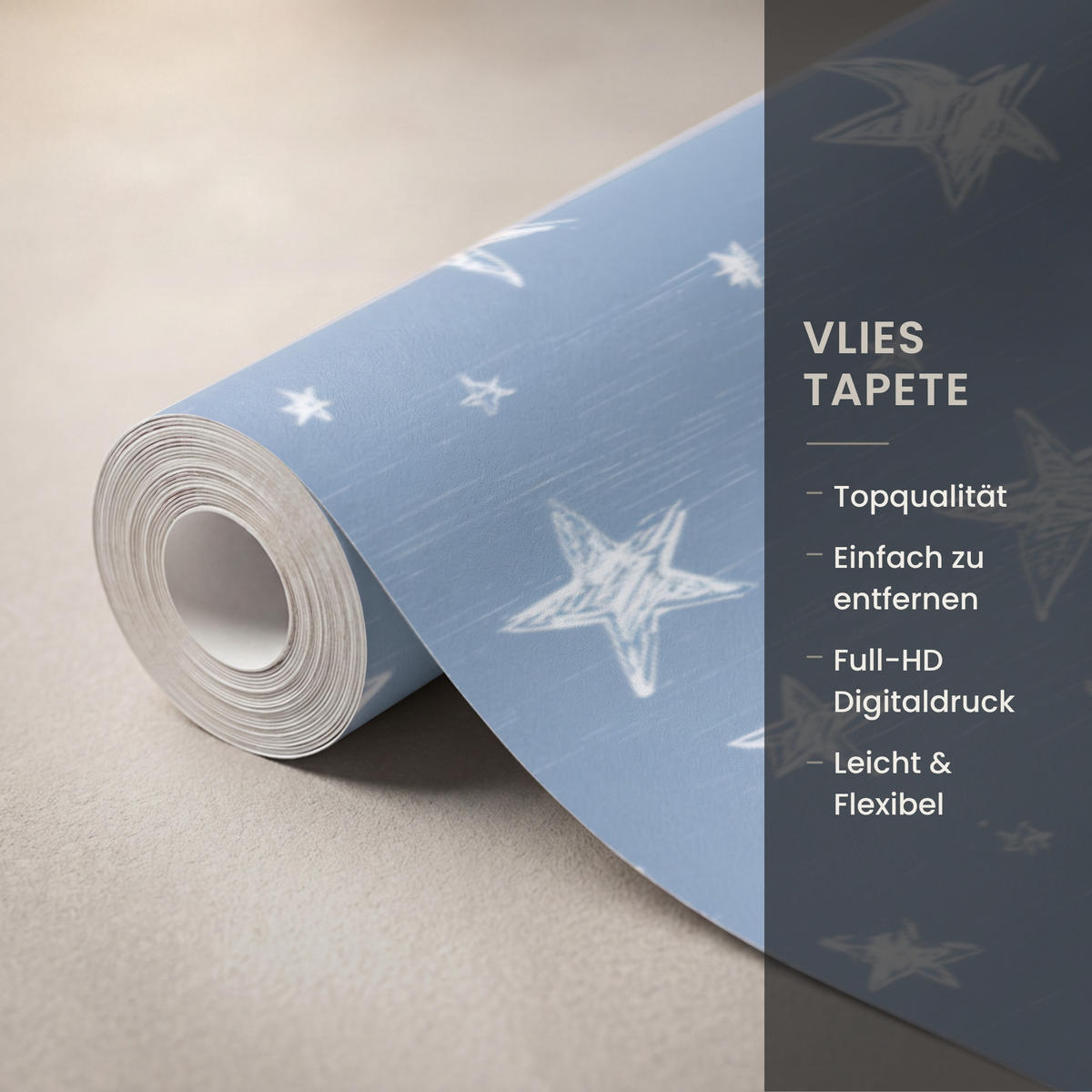 KINDERTAPETE - Sterne - Muster - Blau - 450x300 cm - Hellblau, Papier (450/300cm) - OnlyWow
