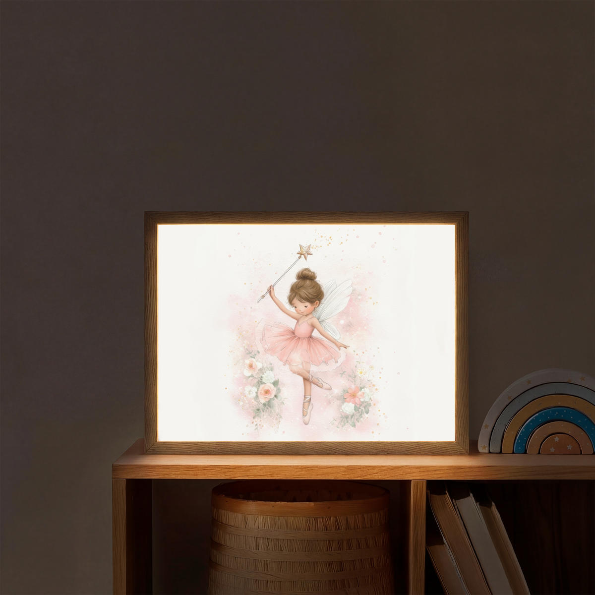NÁSTĚNNÁ LAMPA S AKUMULÁTOREM Baletka - Víla - Květiny - Růžová 40x30 cm - růžová, kompozitní dřevo (40/30/8cm) - OnlyWow