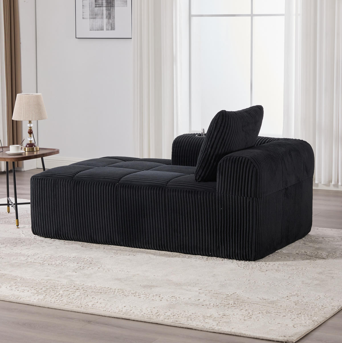SOFA mit Seitenfächern und Becherhalter ca. 158 x 93 cm Cord Black - Schwarz, Kunststoff (158/61/93cm) - Meubliv