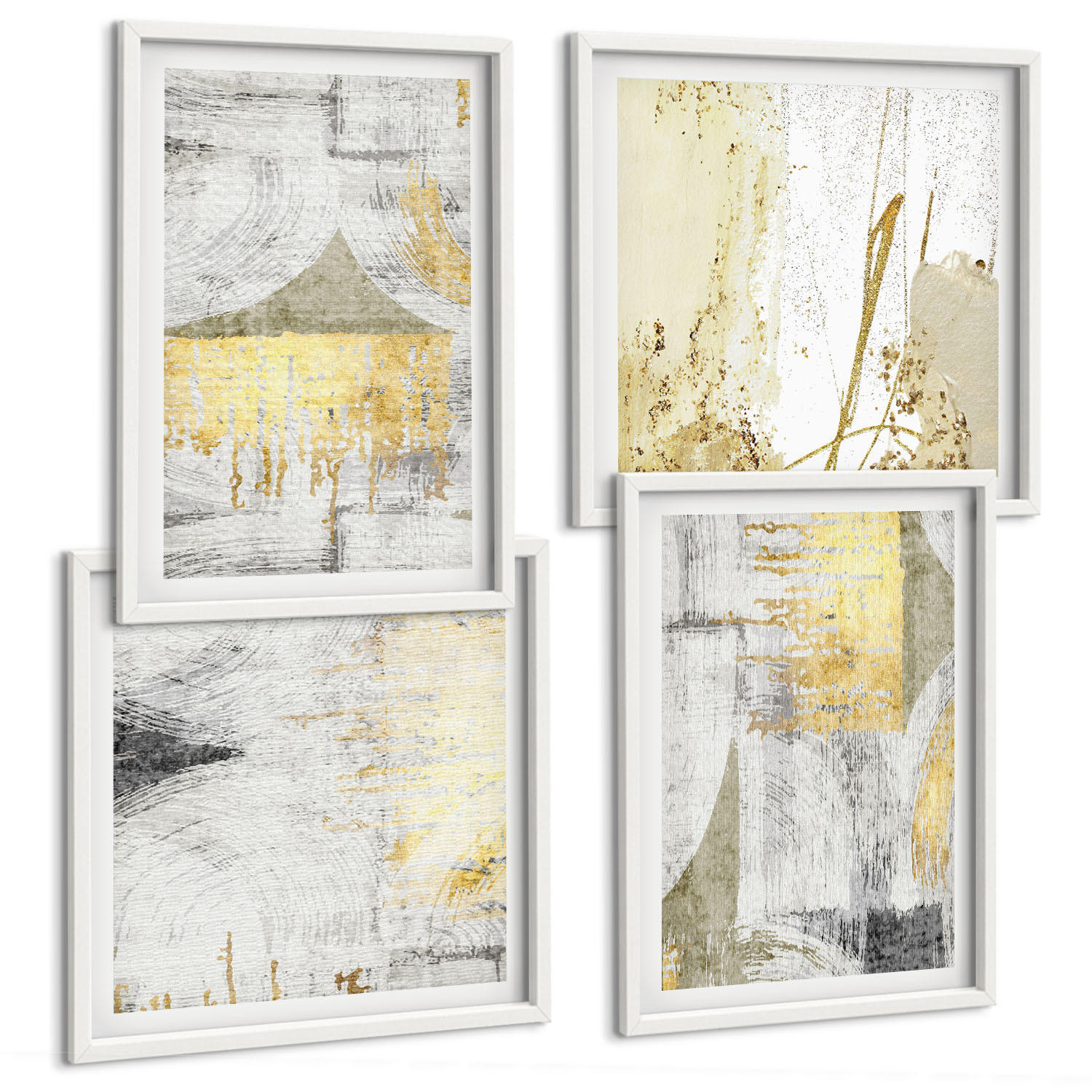 BILDER SET 4er Set - 50x50 cm & 40x60 cm Weißer Rahmen - Abstrakte minimalistische Muster - Weiß, Kunststoff (50/50cm) - TULUP