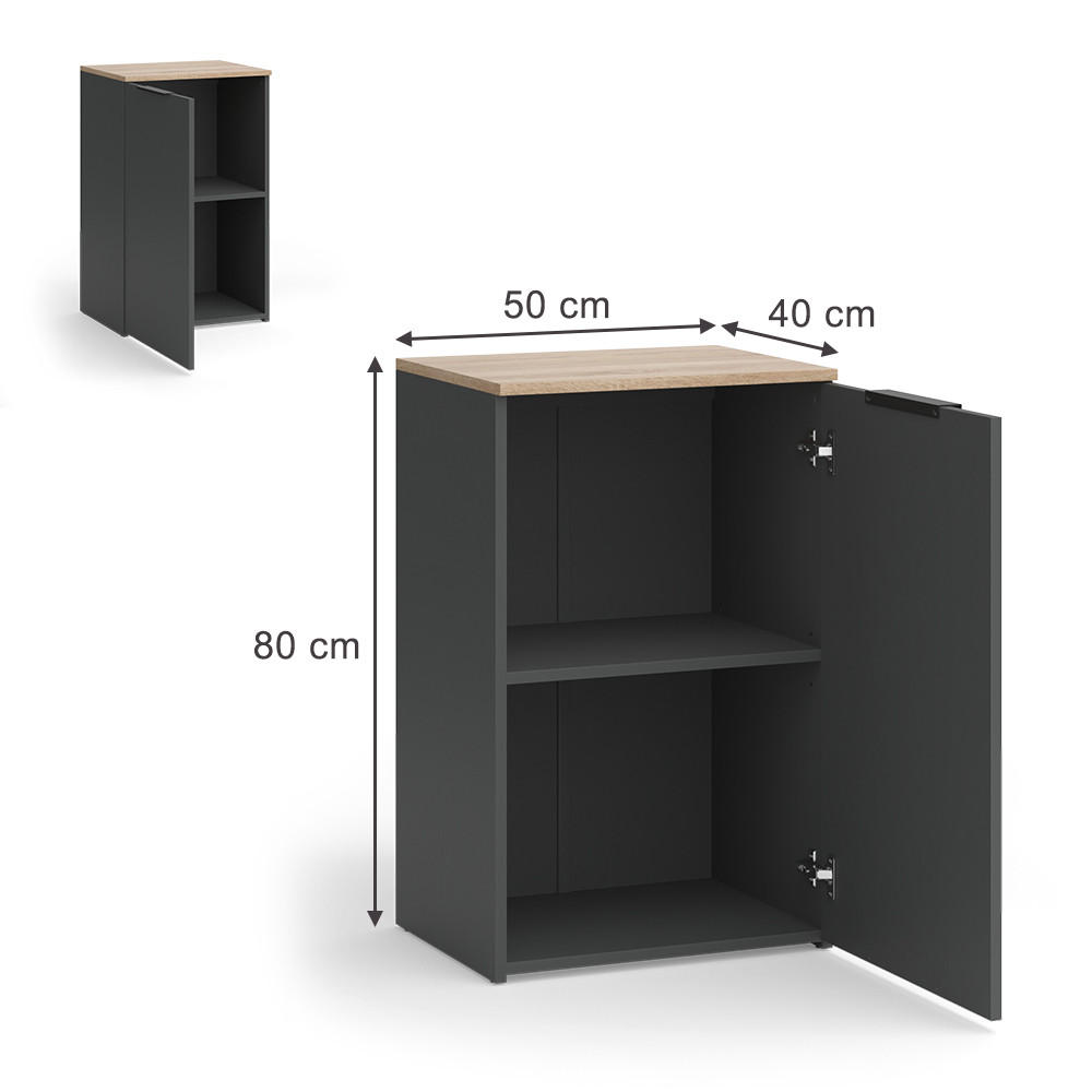 KOMMODE Wido Anthrazit 50 x 80 cm mit Regal - Anthrazit/Sonoma Eiche, Holzwerkstoff (50/80/40cm) - Vicco