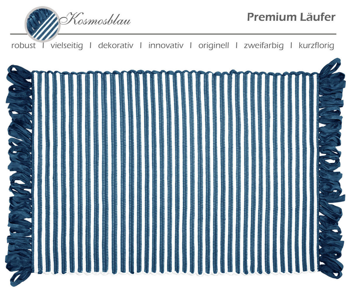 HANDGEWEBTER Läufer 50x70 cm Kosmos - Blau, Naturmaterialien/Textil (50/70cm) - Lashuma