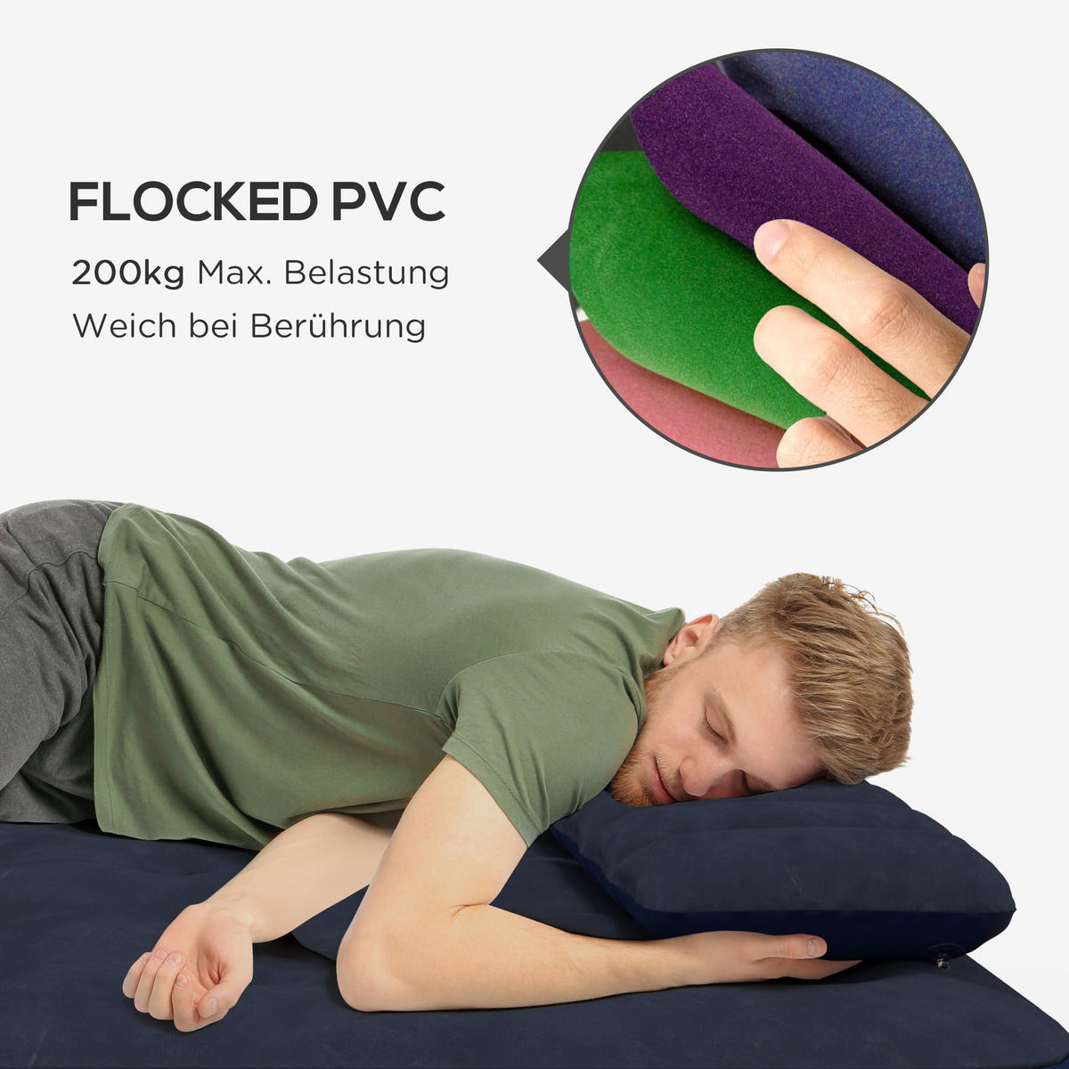 LUFTBETT, Kunststoff, Blau, 203 x 152 x 22 cm - Blau, Kunststoff - Outsunny