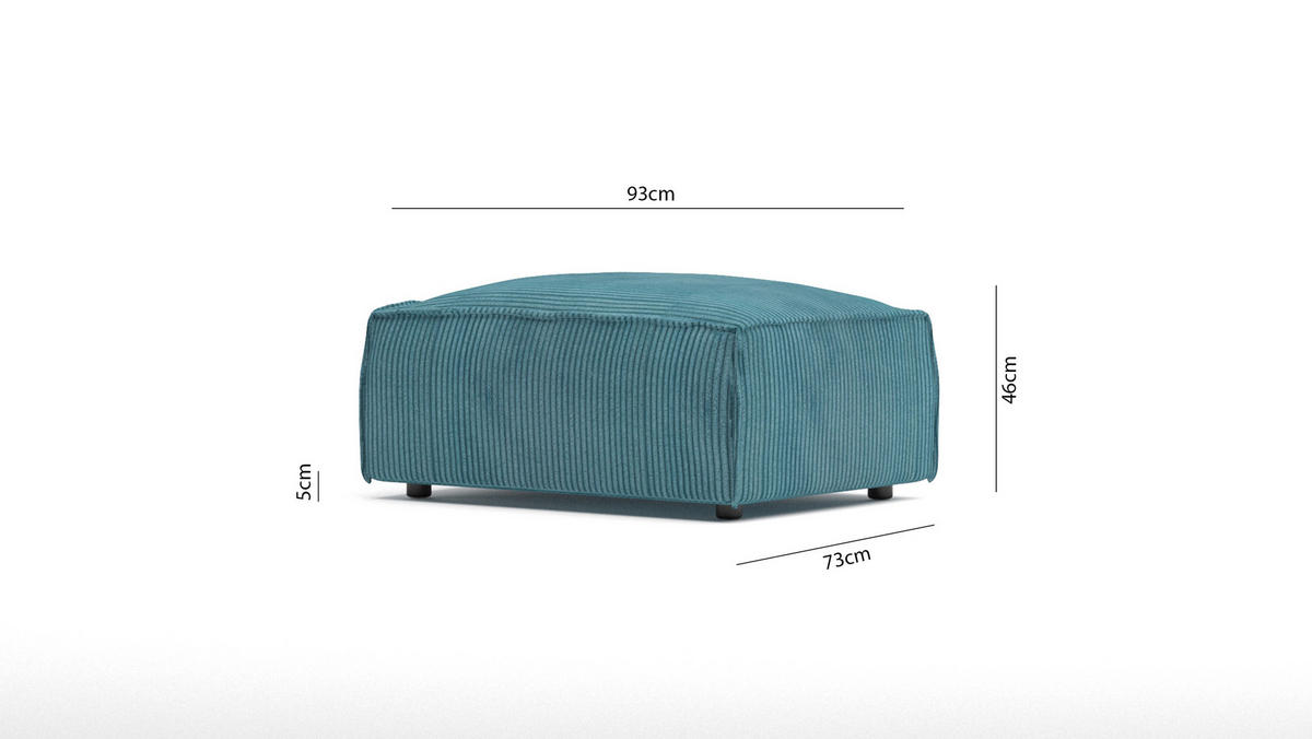 HOCKER Nova Türkis Cord - Türkis/Schwarz, Holz/Kunststoff (93/46/73cm) - S-Style Möbel
