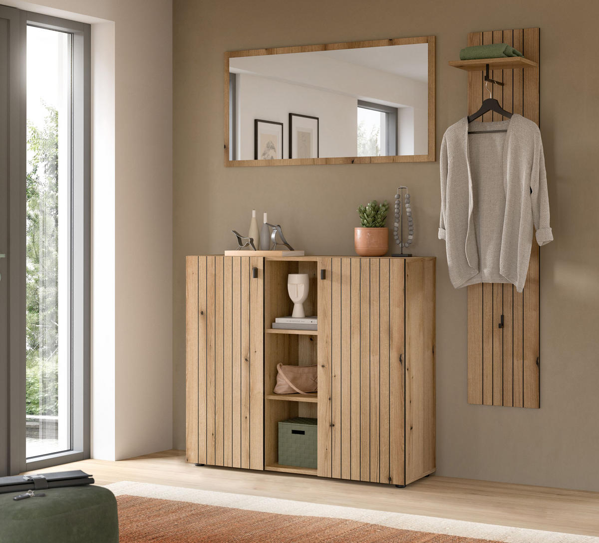 GARDEROBEN-SET STATION 3-tlg. (B/H/T: ca. 157/192/37 cm) in Evoke Oak Nachbildung/Evoke Oak Nachbildung - Eichefarben, Holzwerkstoff (157/192/37cm)