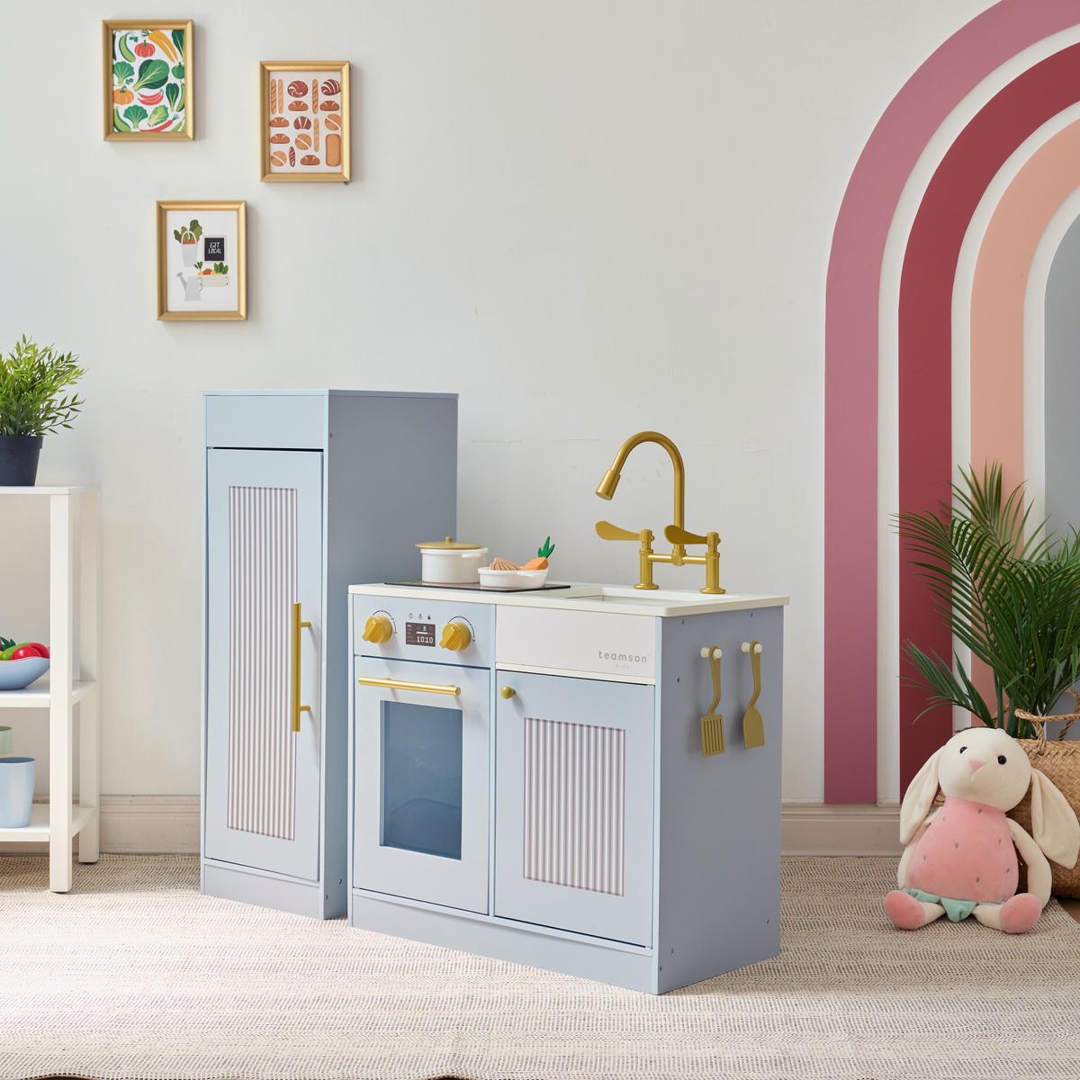 KINDERKUCHE Holz mit separatem Kühlschrank, 80cm, Blau - Blau, Holzwerkstoff (85/30/80cm) - Teamson Kids