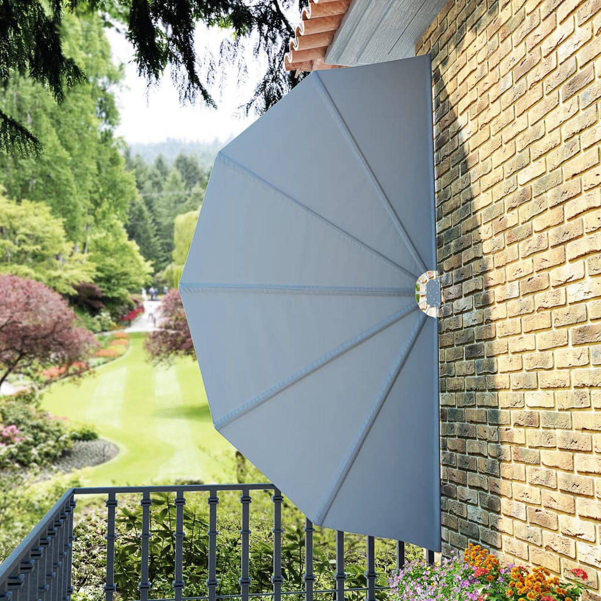 FALTBARER Terrassen-Seitenfächer Grau 160 cm - Grau, Textil (160/130/160cm) - furnicato