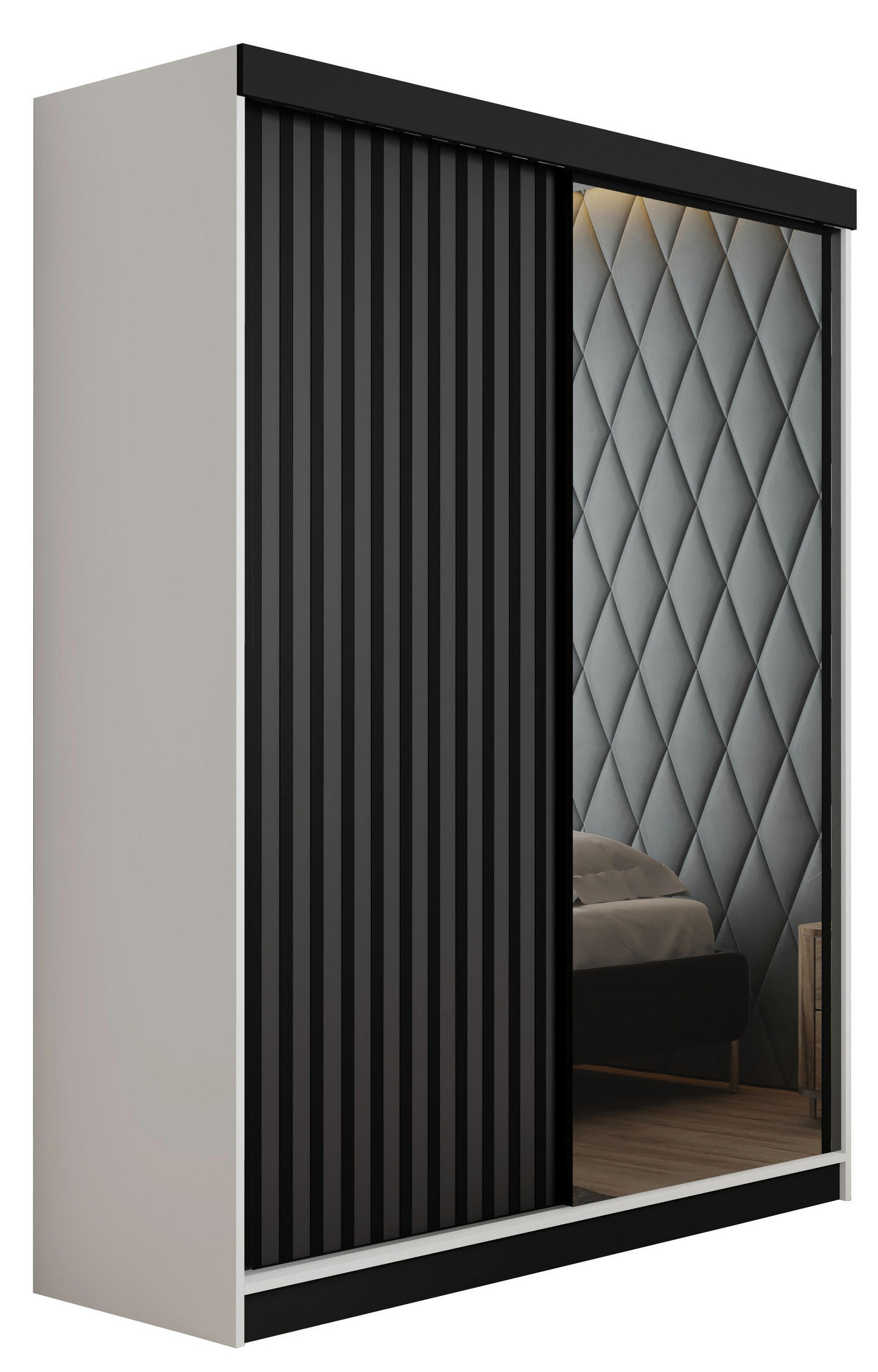 SCHIEBETÜRENSCHRANK MALANI - Weiß & Graphit 138x205x59 cm - Graphitfarben/Weiß, Holzwerkstoff (138/205/59cm) - Kier Furniture