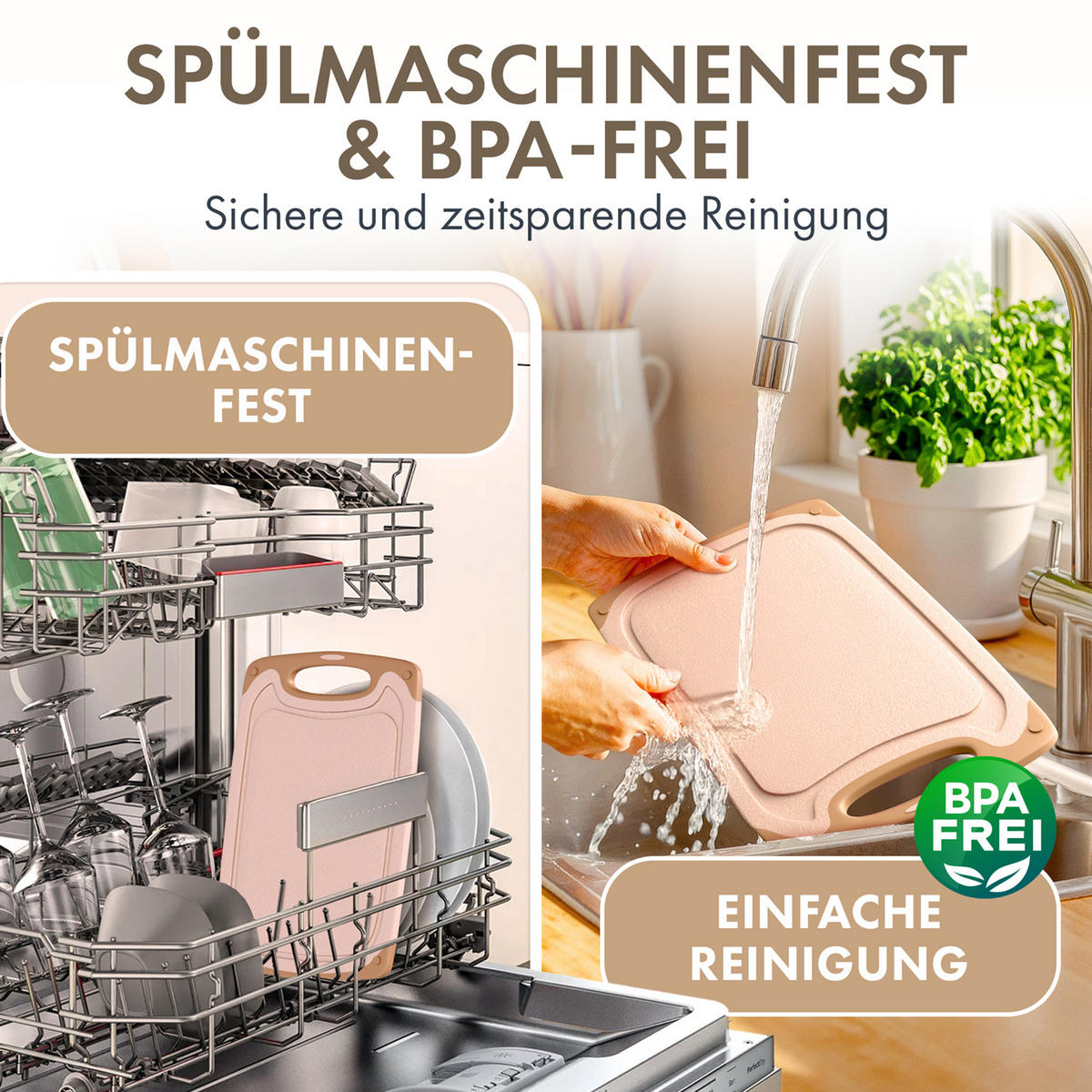 SCHNEIDEBRETT 2er Set Beige - Beige, Kunststoff (24.5/40cm) - Blumtal