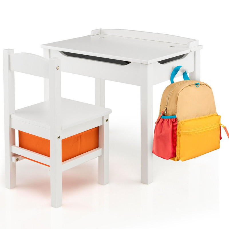 KINDERTISCH‑SET aus Massivholz weiß(2-tlg) - Weiß, Holz (59/55/40cm) - COSTWAY