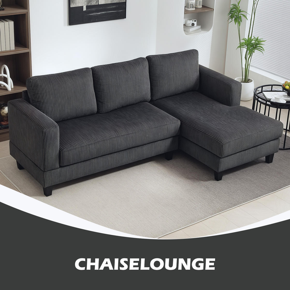 ECKSOFA Couch mit Chaiselongue 3 Sitzer Sofa L Form, 214 x 134 x 87 cm Dunkelgrau - Dunkelgrau, Kunststoff (214/134cm) - HOMCOM