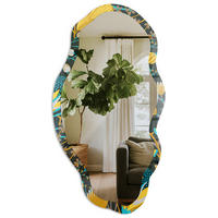 SPIEGEL 90x45 cm asymmetrisch mit Druck - Pflanzenmuster - Transparent, Glas (45/90/0.4cm) - TULUP