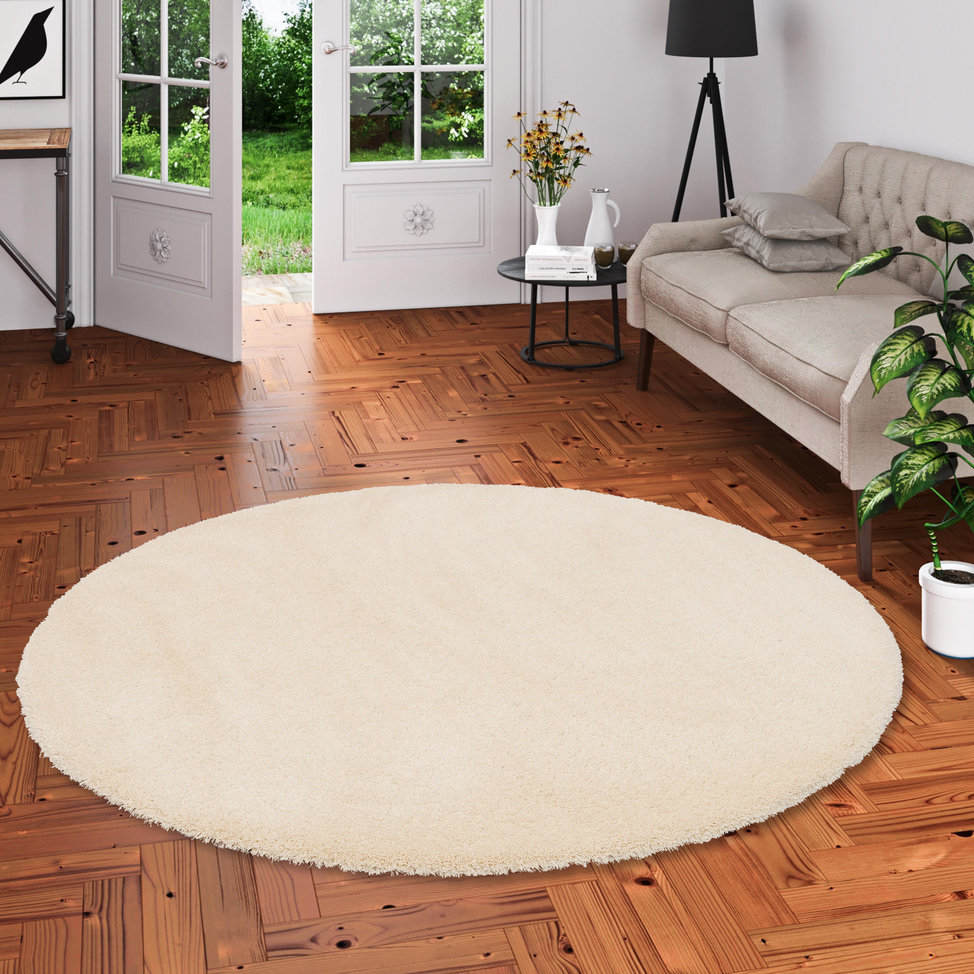 LUXUS HOCHFLOR LANGFLOR TEPPICH HARMONY RUND - Creme, Textil (133/133cm) - Snapstyle