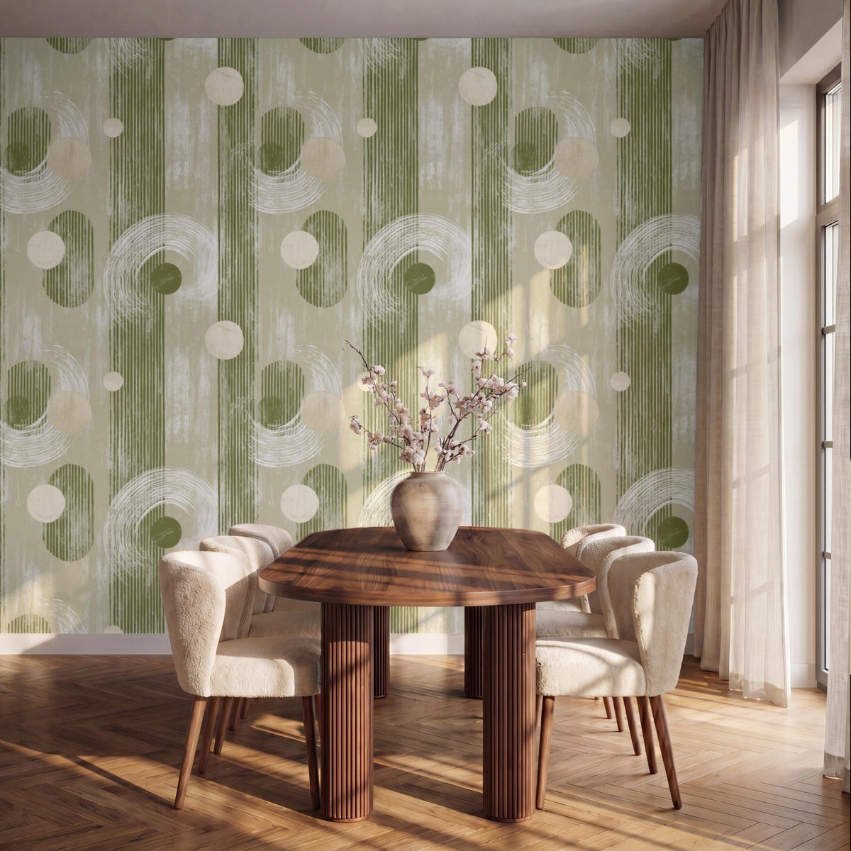 TAPETE - Künstlerisch - Modern - Grün - 350x280 cm - Olivgrün, Papier (350/280cm) - OnlyWow