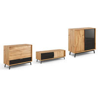 WOHNWAND 3er-Set Modern Loft Eiche Natur 422 / 50 / 101cm - Eichefarben/Schwarz, Holz/Metall (422/101/50cm) - Feldmann-Wohnen