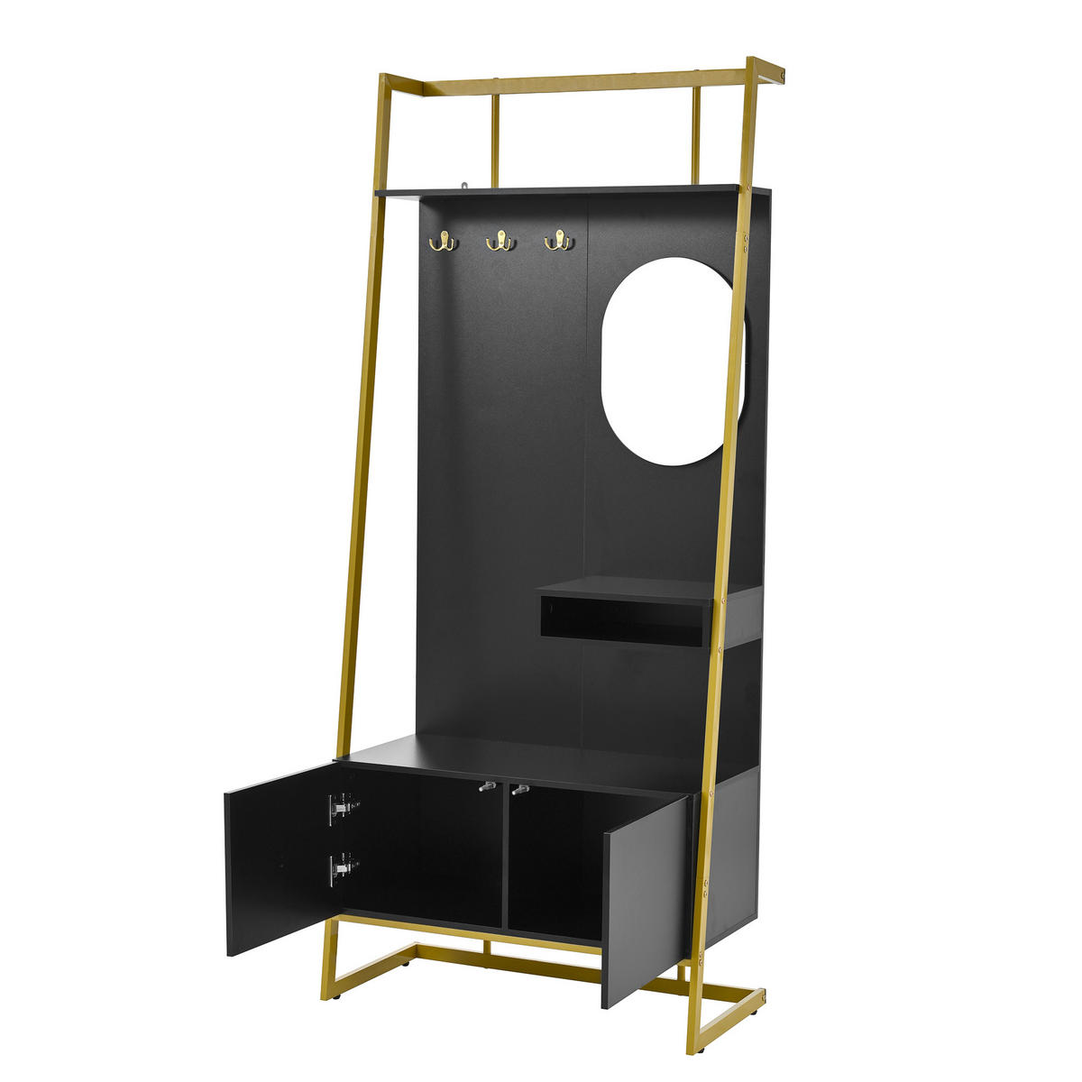 STANDGARDEROBE mit Spiegel und Schuhablage 78/38,5/180,5 cm in Schwarz - Schwarz, Holzwerkstoff (78/180.5/38.5cm) - BEAOK