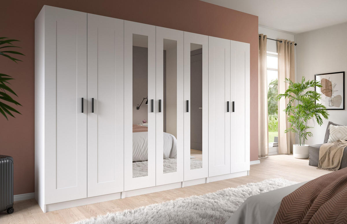 KLEIDERSCHRANKKOMBINATION VISBY (B/H/T: ca. 280/194/56 cm) in weiß/weiß - Weiß, Holzwerkstoff (280/194/56cm)