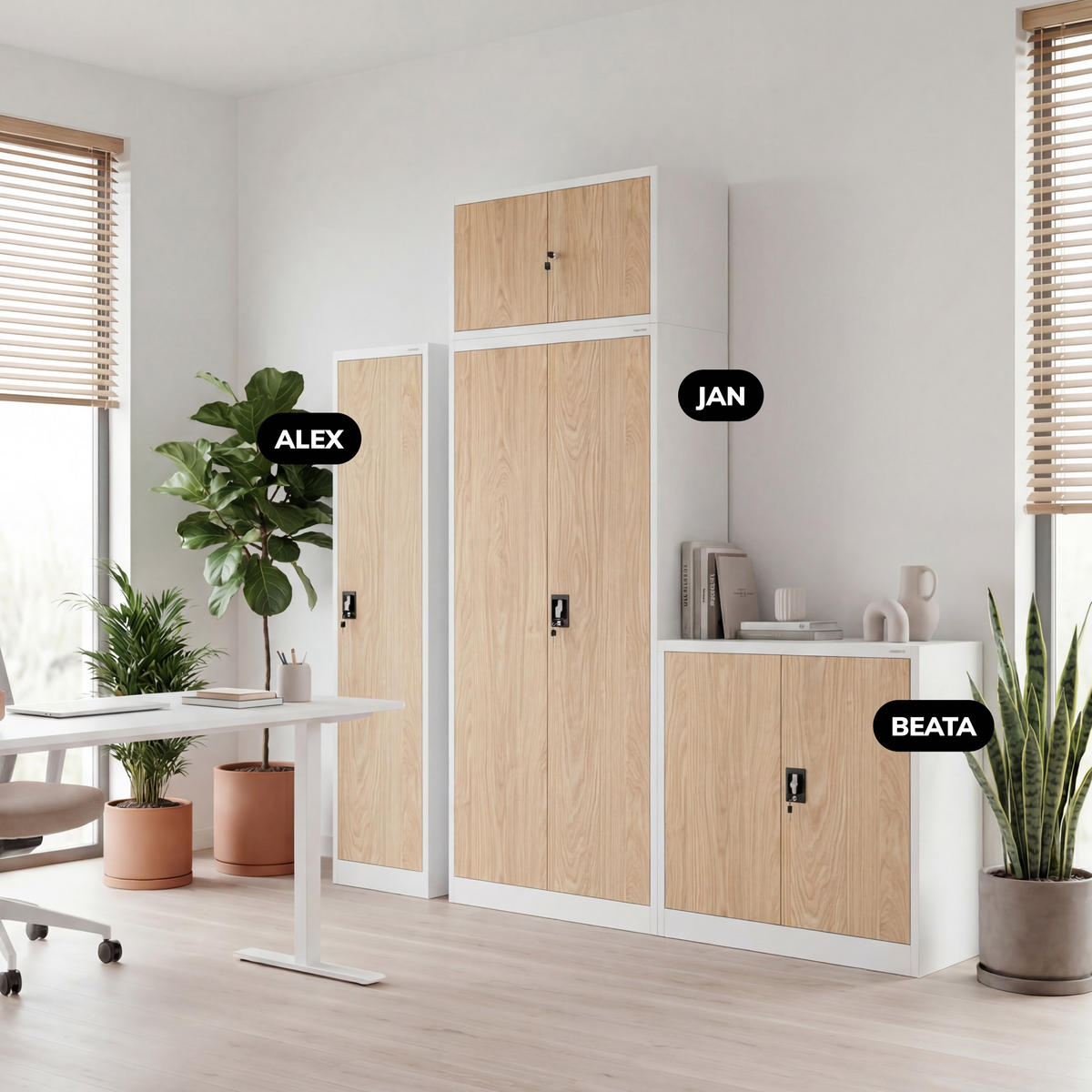 AKTENSCHRANK JAN 185x90x45 cm - Weiß/Braun, Metall (90/185/40cm) - Jan Nowak
