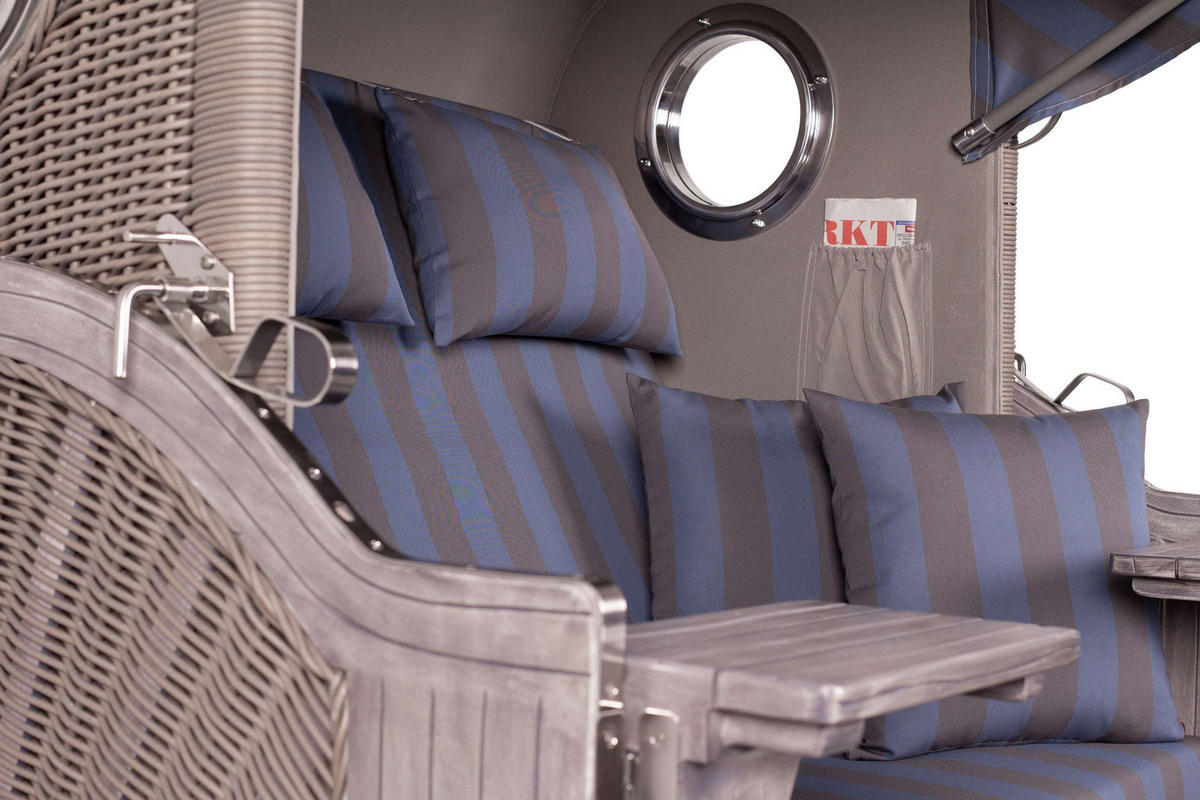 STRANDKORB Düne Koboo Grau Bullaugen - Blaugrau/Braun, Metall (125/170/80cm) - Mr. Deko