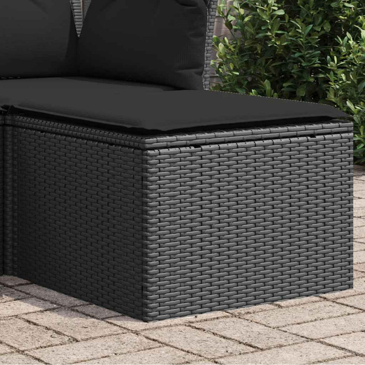 GARTENHOCKER Mit Kissen Schwarz 55/55/37 Cm Poly Rattan - Schwarz, Kunststoff (55/37/55cm) - vidaXL