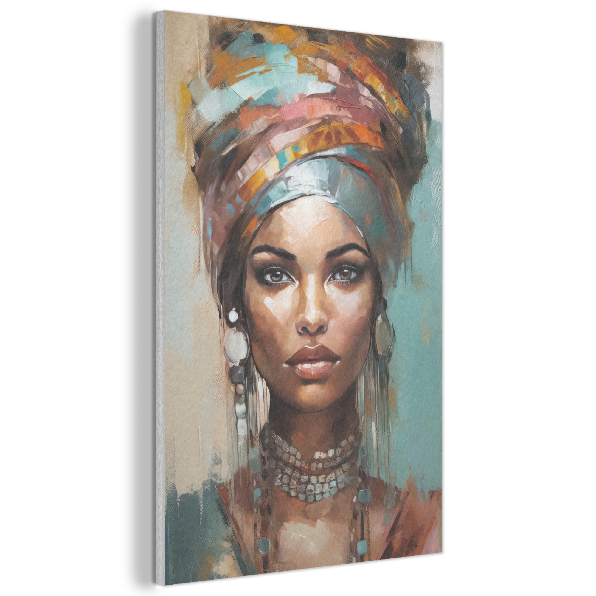 AKUSTIKBILD Frau - Kunst - Schmuck - Porträt Wanddeko 60x90 cm - Blaugrau, Kunststoff (60/90/0.9cm) - MuchoWow