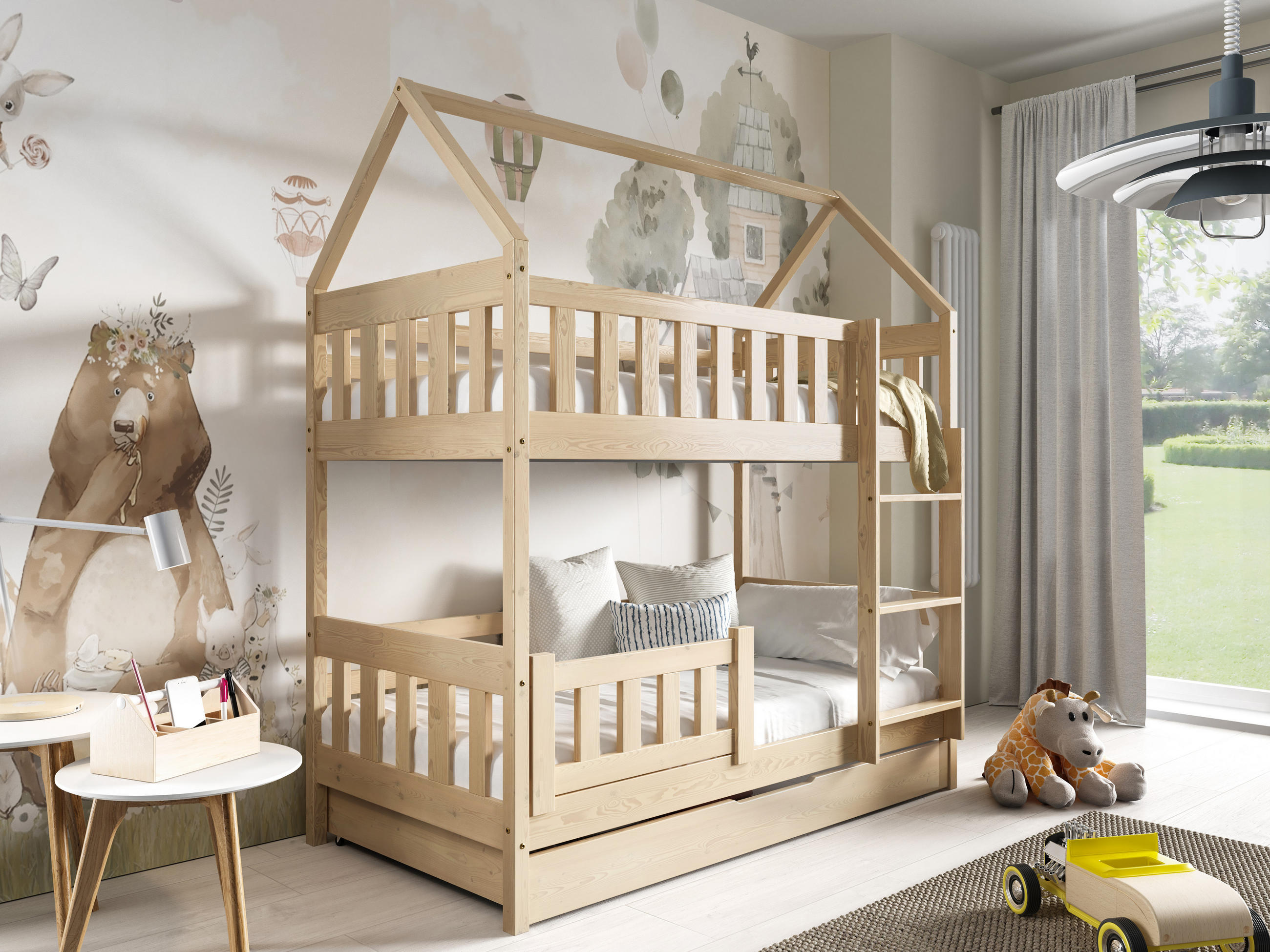 ETAGENBETT ELENA mit Bettkasten 80x160 cm Kieferfarben - Kieferfarben, Holz (80/160cm) - MASSENO