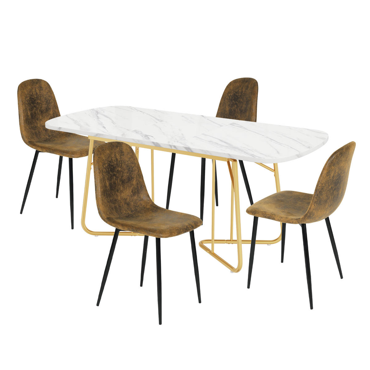 ESSTISCH SET mit 4 Retro-Stühlen - Braun, Holzwerkstoff/Textil (180/75/80cm) - Urban Meuble
