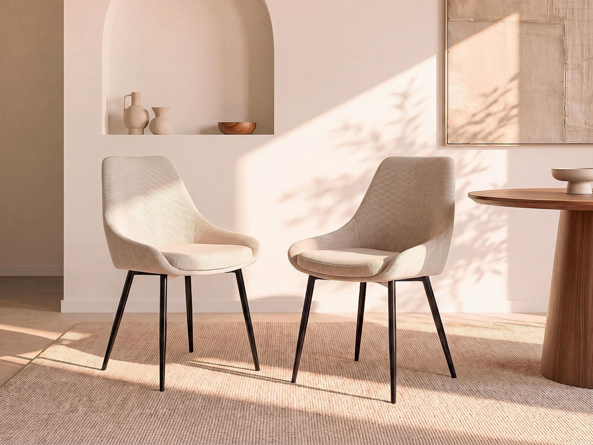 STUHL - 49 cm x 56 cm - samt - cremefarben Masurie - Creme, Textil (49/85.5/56cm) - Vente-Unique