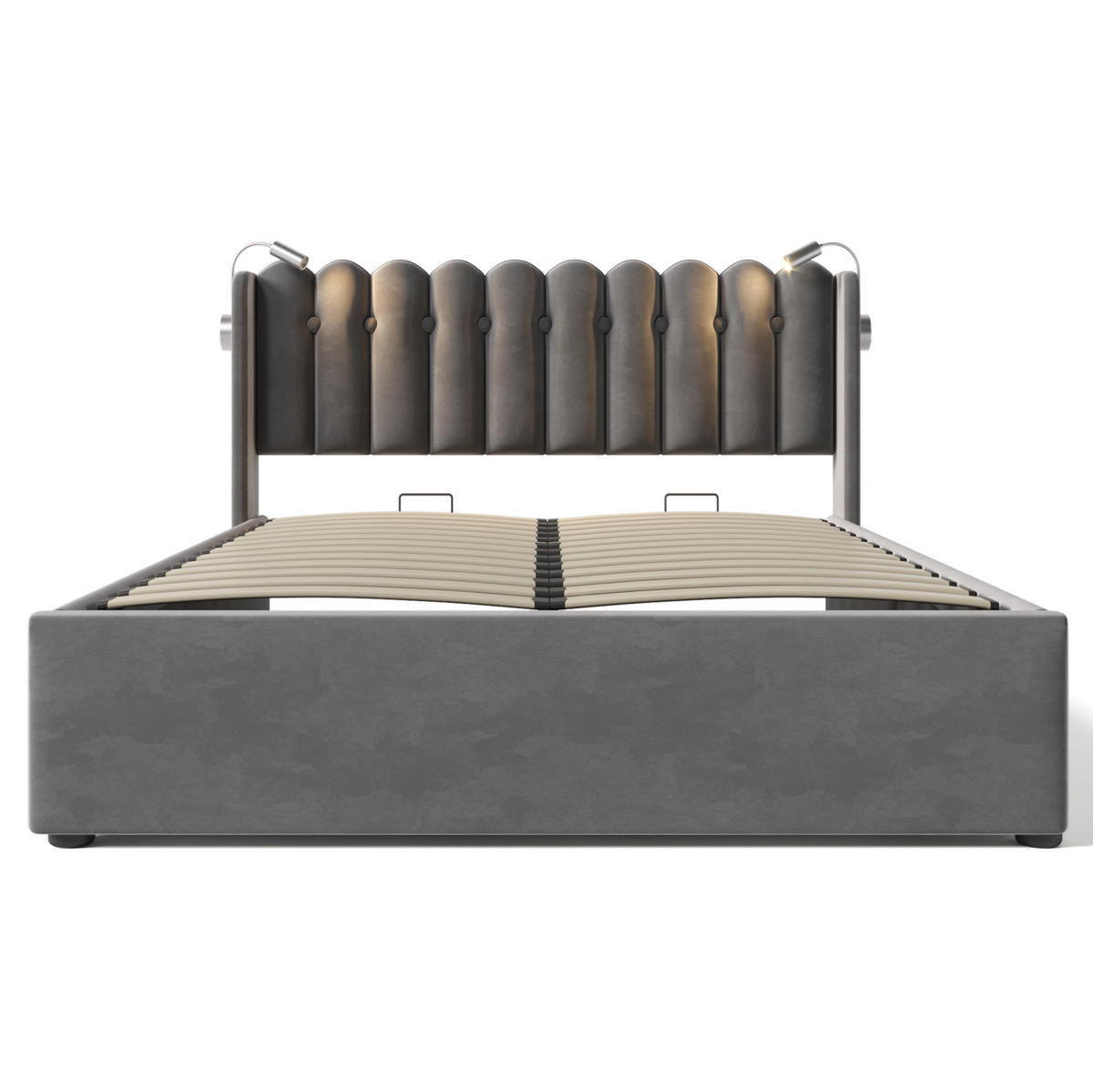 POLSTERBETT 140/200 cm Grau aus Samt mit Bettkasten - Grau, Textil (140/200cm) - OKMYHOME