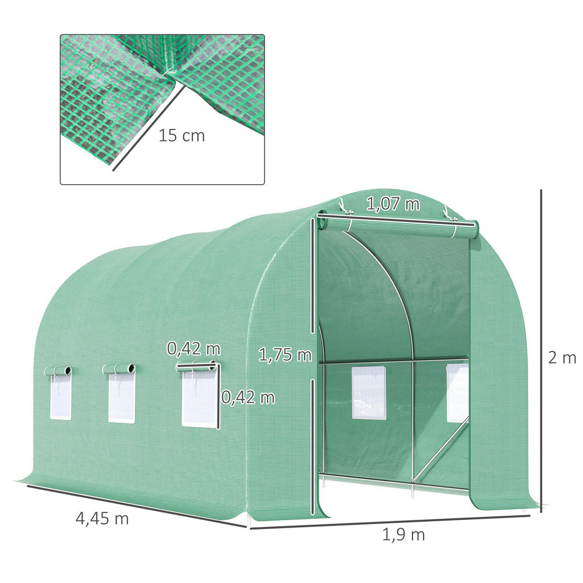 GEWÄCHSHAUS DE-11878 mit 6 Fenstern & Tür Grün - Grün, Metall (200/200/445cm) - ComfortXL