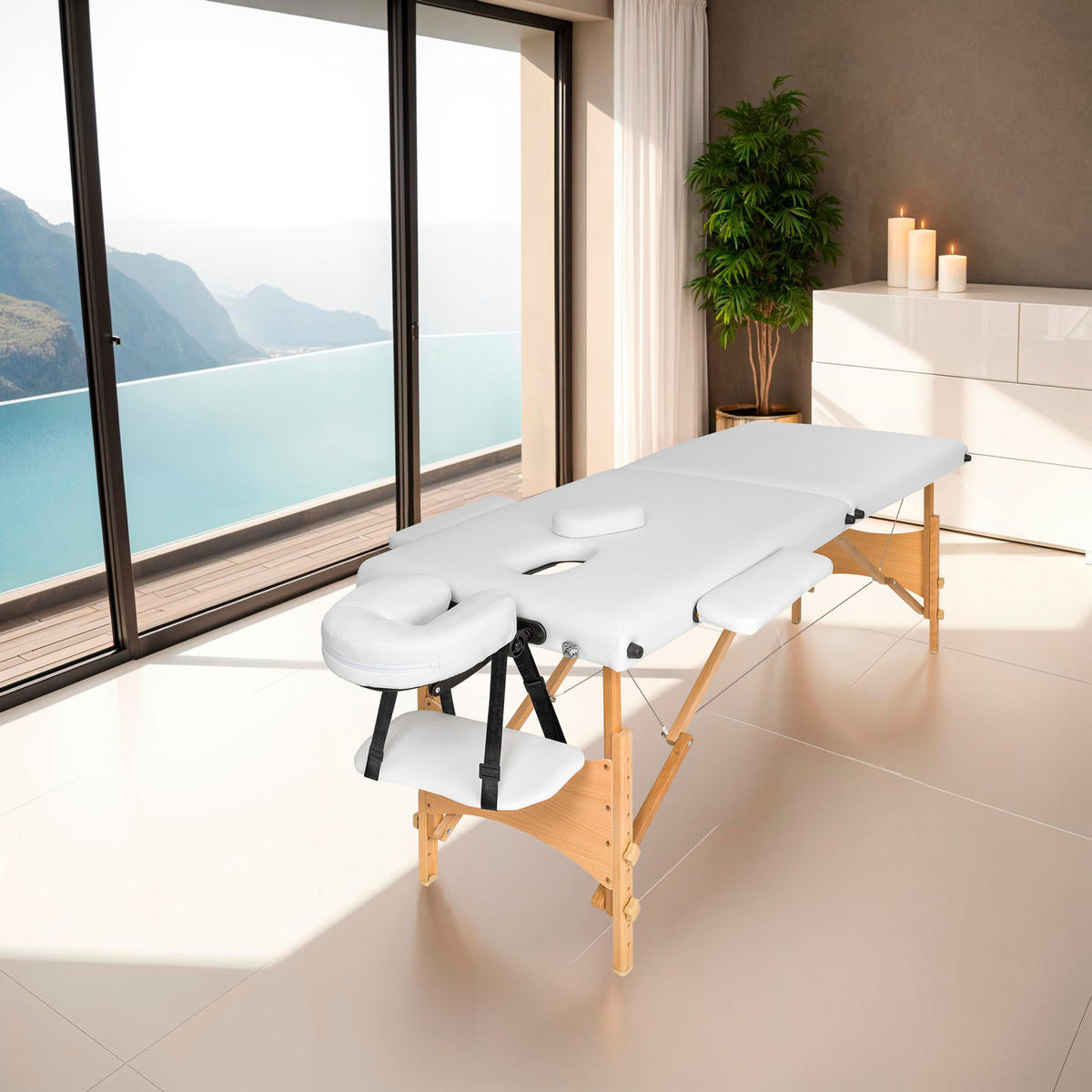 MASSAGELIEGE 2 Zonen Freddi,210 x 95 x 84 cm,weiß - Weiß, Holz (61/62/185cm) - tectake