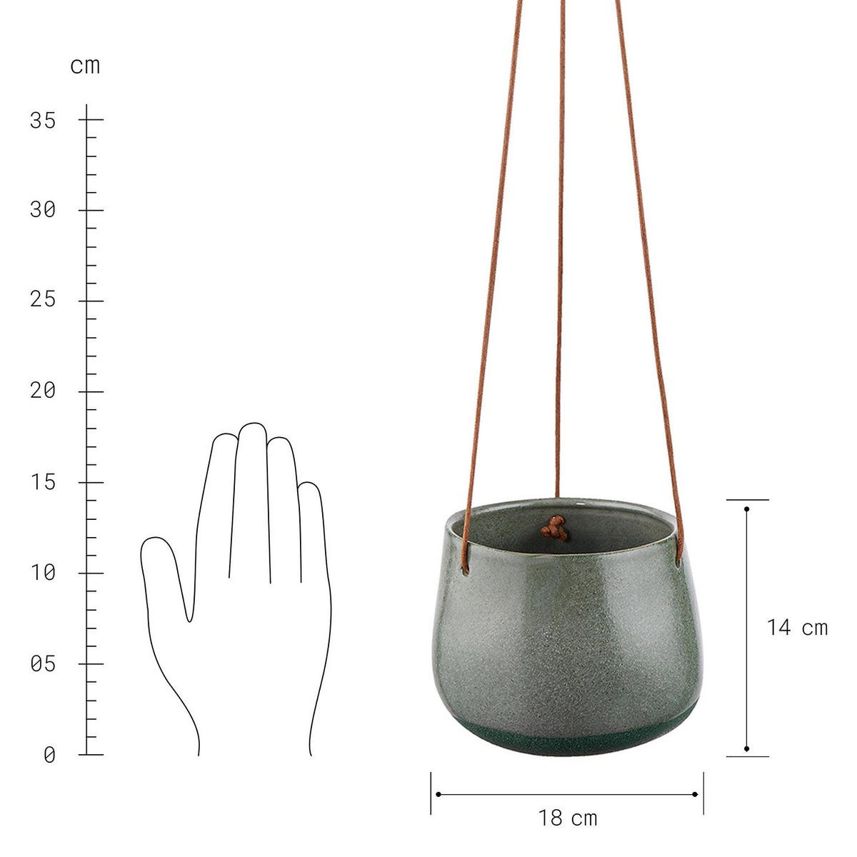 HÄNGE-BLUMENTOPF Pottery - Grün, Keramik (14cm) - Butlers