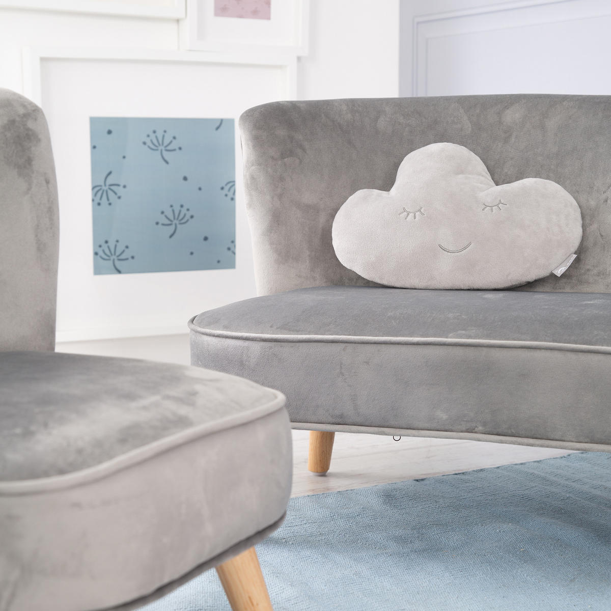 KINDERSOFA 3er-Set silbergrau - Grau, Holzwerkstoff/Textil (70/50/48cm) - Roba