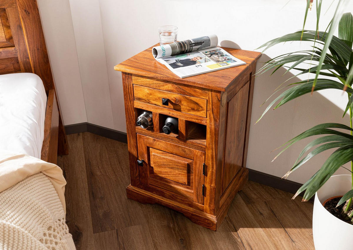 NACHTTISCH Akazie 46x40x65 honig lackiert OXFORD #268 - Braun, Holz (46/65/40cm) - Massivmoebel24